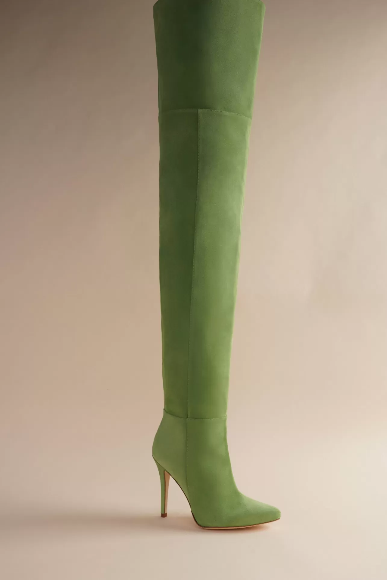 Boots-Brother Vellies Allora Over The Knee Boot In Cactus Green Suede