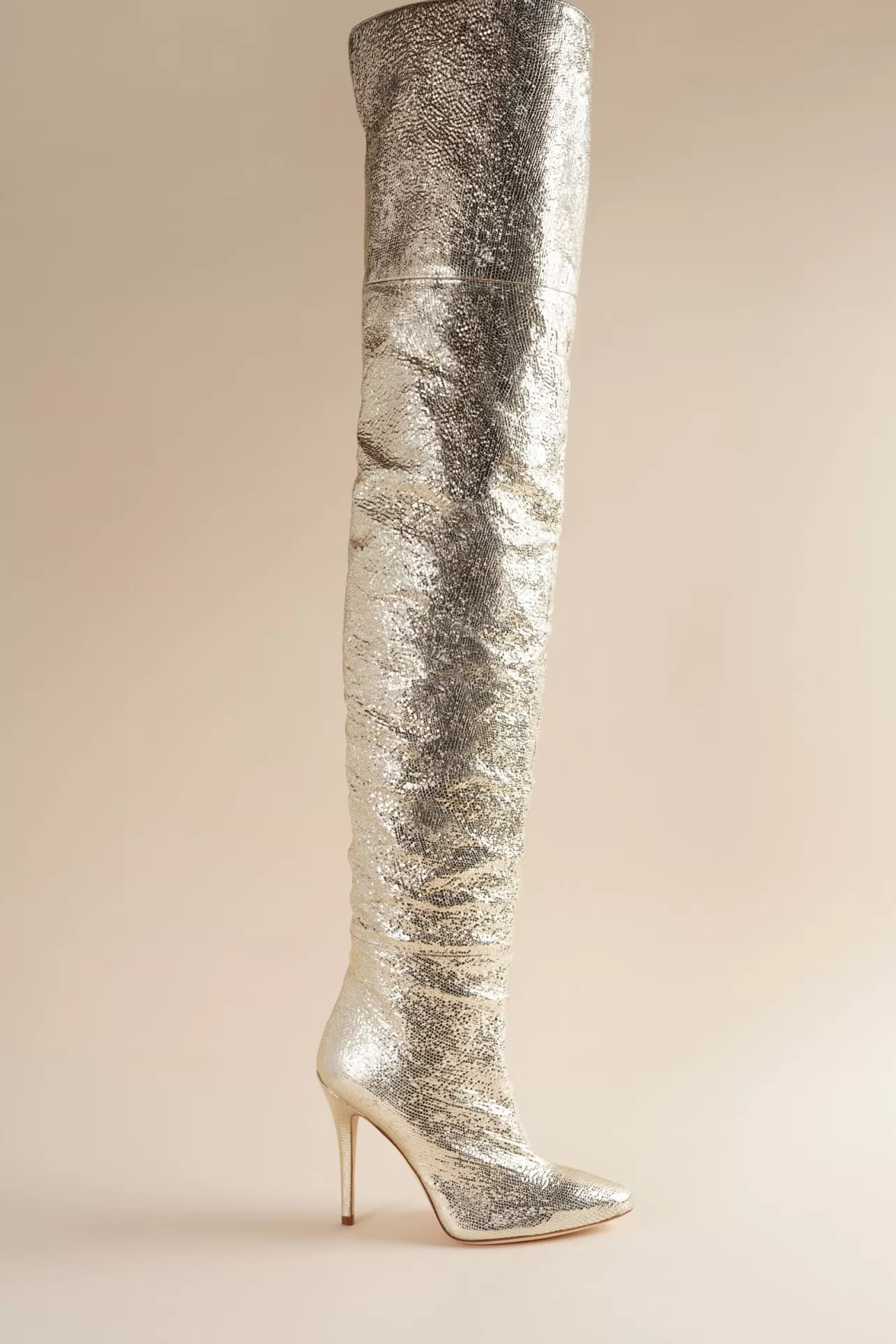 Boots-Brother Vellies Allora Over The Knee Boot In Gold Metallic Leather