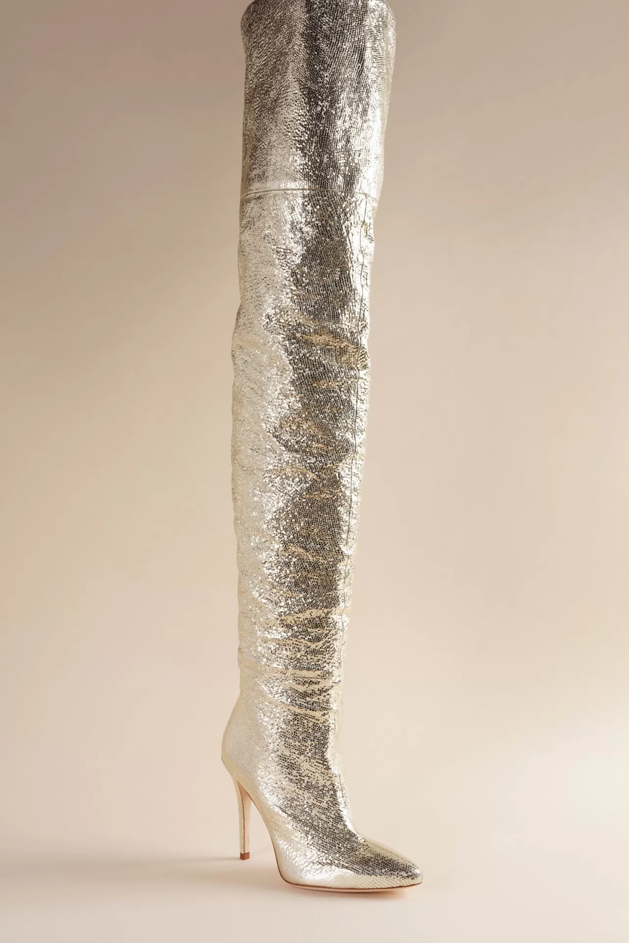 Boots-Brother Vellies Allora Over The Knee Boot In Gold Metallic Leather