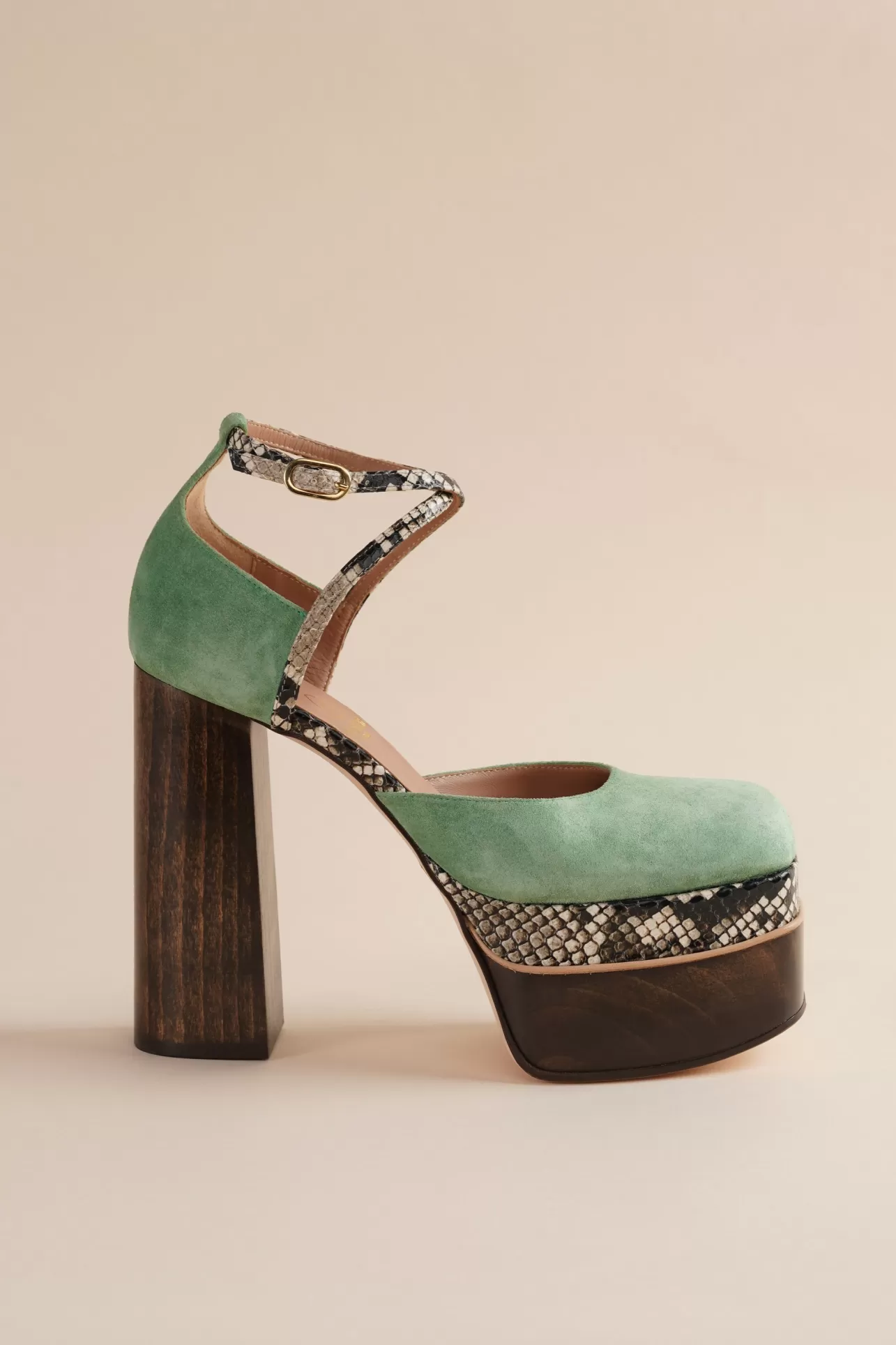 Heels-Brother Vellies Disco Mary Jane Platform In Cactus Green Suede