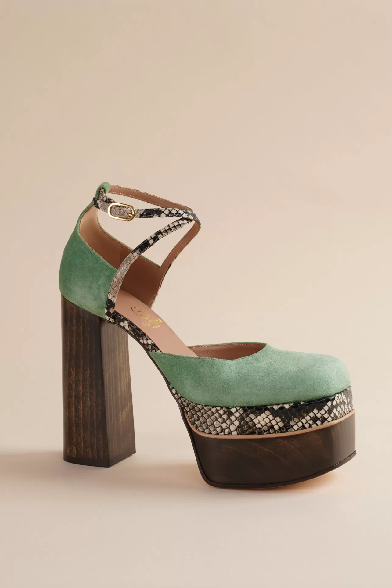 Heels-Brother Vellies Disco Mary Jane Platform In Cactus Green Suede